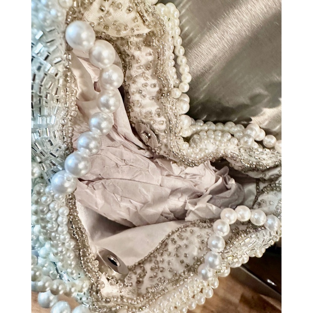 VIRAL INDIA HANDMADE Beaded Pearl Scallop Evening Bag Bridal Wedding Clutch - Picture 11 of 11